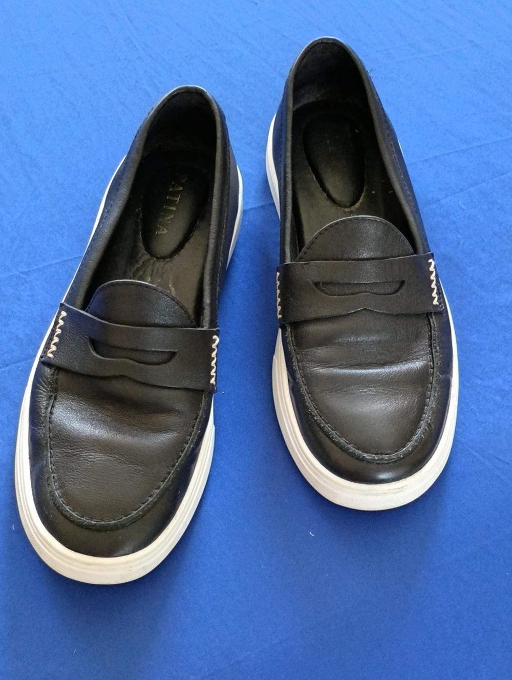 Black Slip-On Leather Penny Loafers with White Sole